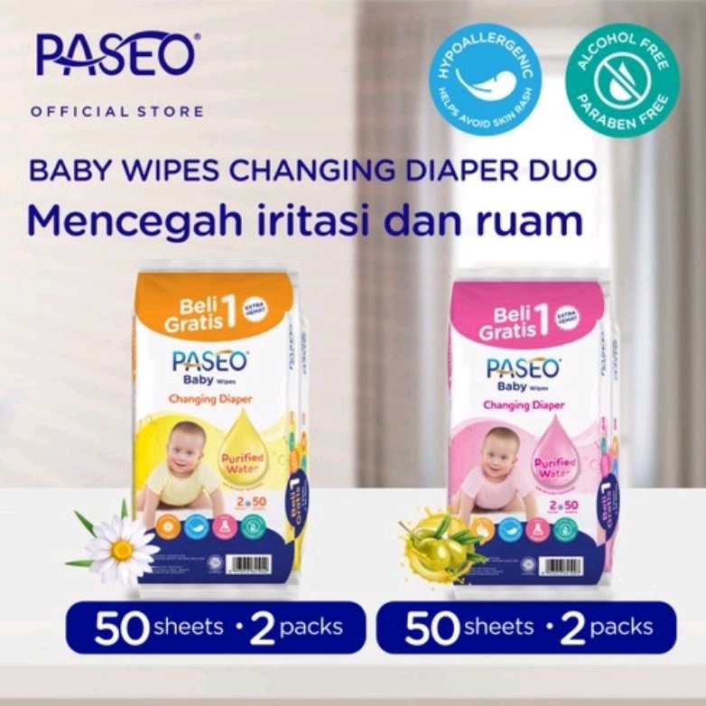 Paseo Baby Wipes 50 Free 50 Sheets (Buy 1 Get 1 FREE) / Tissue Basah