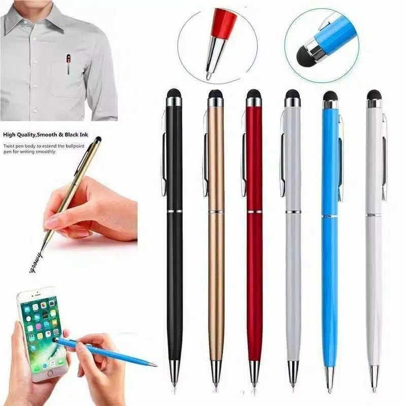 Stylus Pen 2 in 1 Multifungsi Universal MURAH 2in1 Serbaguna Multi Tulis untuk Android Iphone HP Tablet Itab Touch Screen Smartphone Pulpen Pena Capasitive Drawing Typing