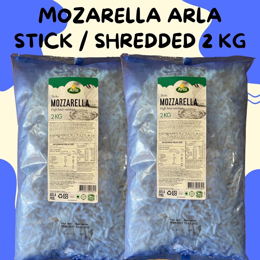 

Arla Stick Mozarella 2 KG / Mozarella Shredded / Mozarella Parut / Arla Mozarella