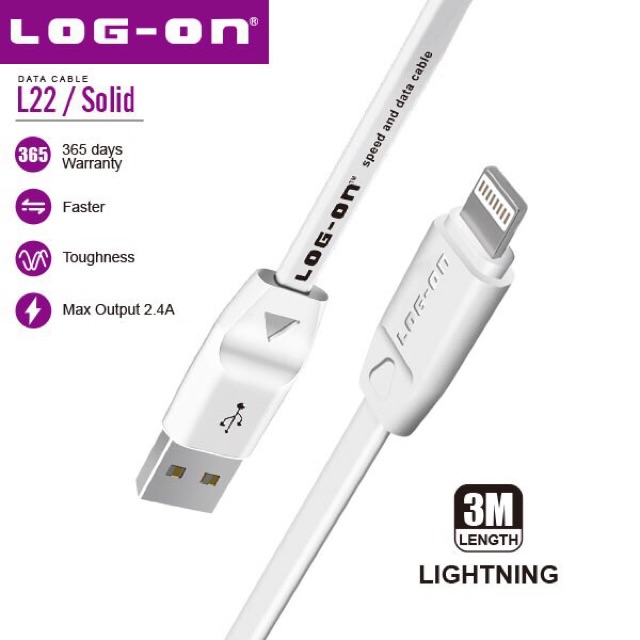 KABEL DATA LOG ON L22 3M IPH 5/6/7/8 SAFE&amp;SPEED - KABEL CHARGER