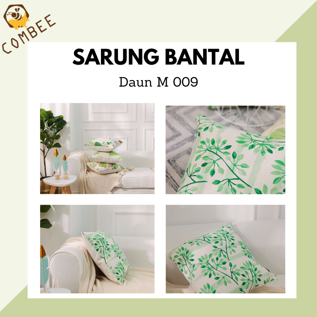 Pillow Case / Sarung Bantal / Sarung Tutup Bantal Sofa Kain Cotton Linen Daun M009