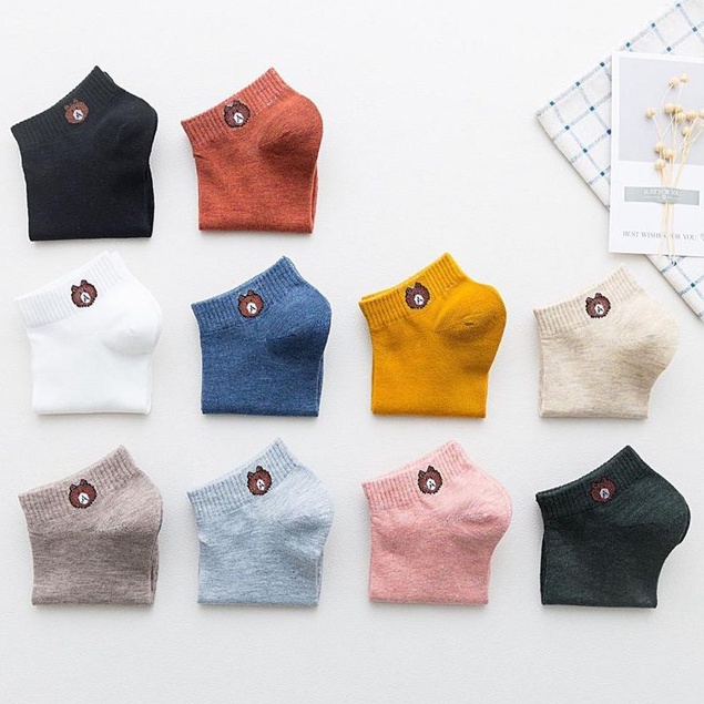 INDOMINI Kaos Kaki Ankle Beruang Kaos Kaki Pendek Semata Kaki Motif Brown Line Unisex R109-1