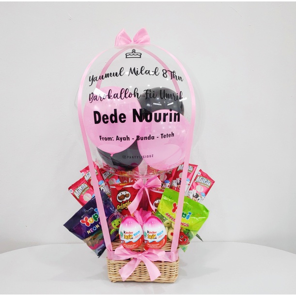FAVORITE SNACK SET 2-RATTAN HOT AIR BALLOON/BUKET BALON GIFT KADO ULANGTAHUN WISUDA