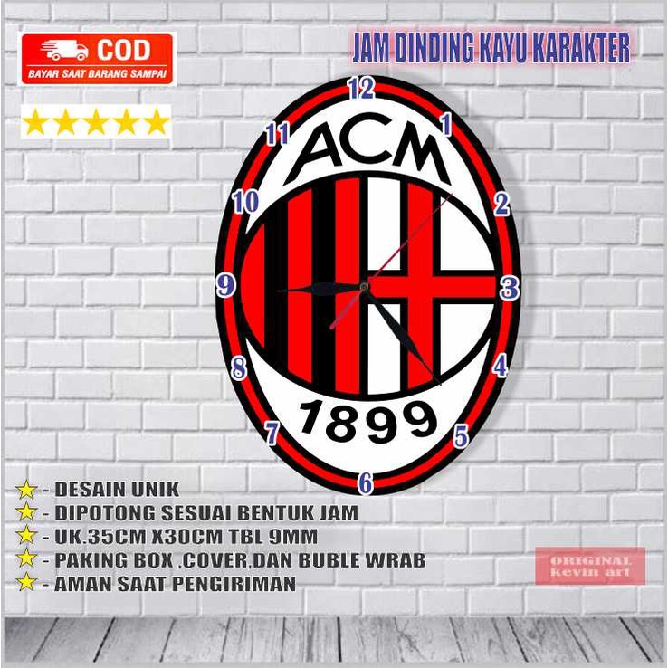 JAM DINDING KAYU UNIK KARAKTER GAMBAR MOTIF ACMILAN VINTAGE MURAH