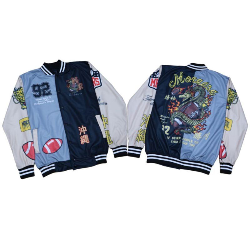 JACKET VARSITY BASEBAAL MOTIP TERBARU PRIA WANITA SAIZE L XL  - JAKET EVERYONE BAYAR DI TEMPAT-Morese naga