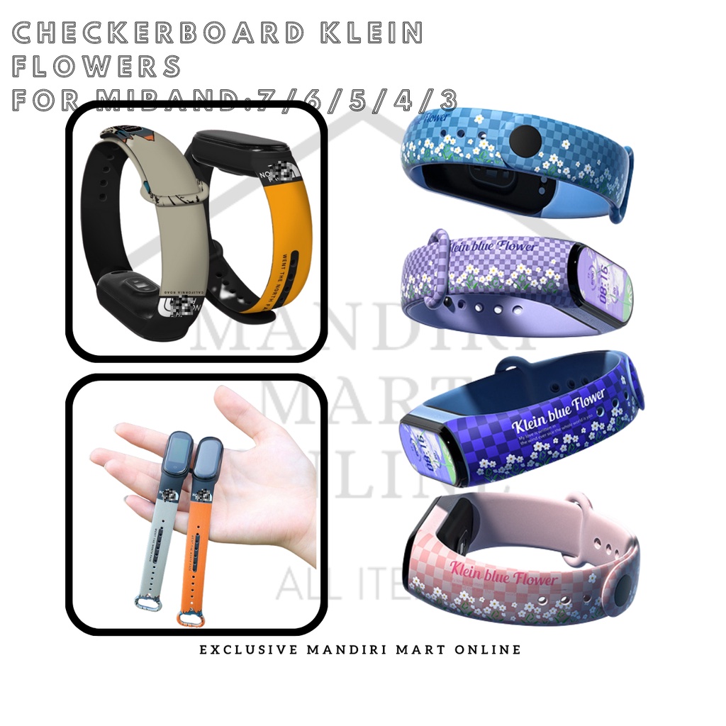 Strap Xiaomi Miband 7/6/5/4/3 Checkerboard Flowers Print Tali Pengganti Cantik Xiaomi Mi Band 7 6 5 4 3