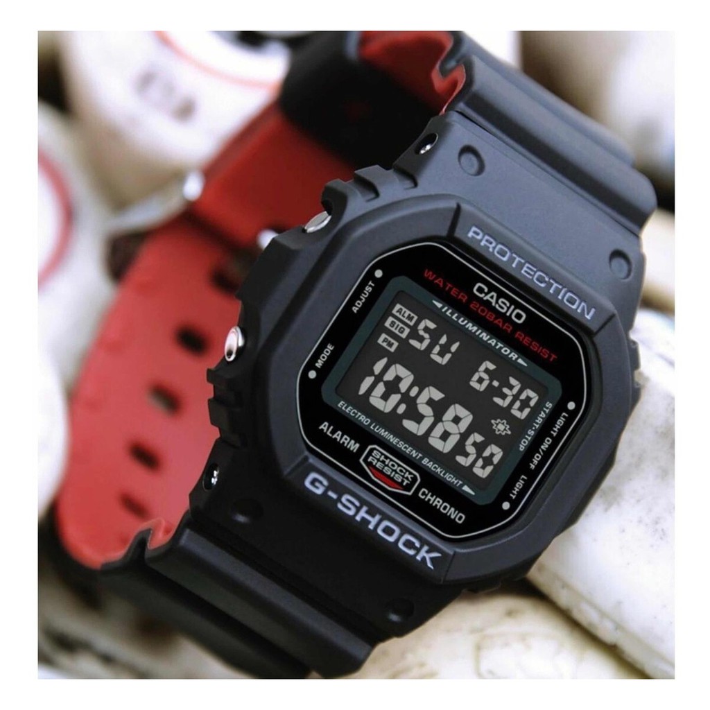 NEW !!! JAM TANGAN PRIA GSHOCK CASIO DW 5600 2WARNA TIMBAL BALIK HITAM MERAH BEST SELLER ANTI AIR