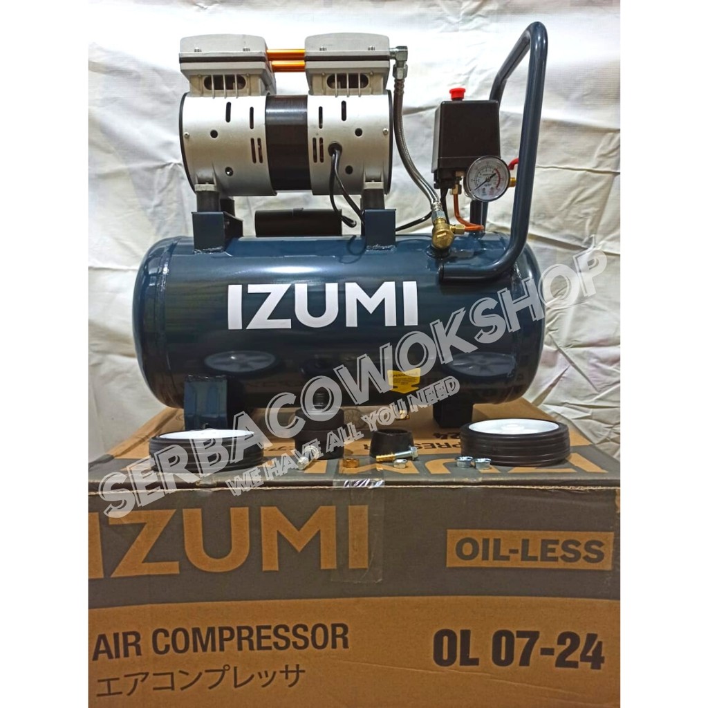 Izumi Mesin Kompressor Oil-Less Angin/Listrik Izumi 3/4 HP 24L OL 09-24 Tanpa Oli Tidak Berisik