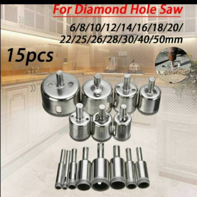 Mata Bor Diamond Coated Hole Drill Bit 6mm-50mm 15PCS