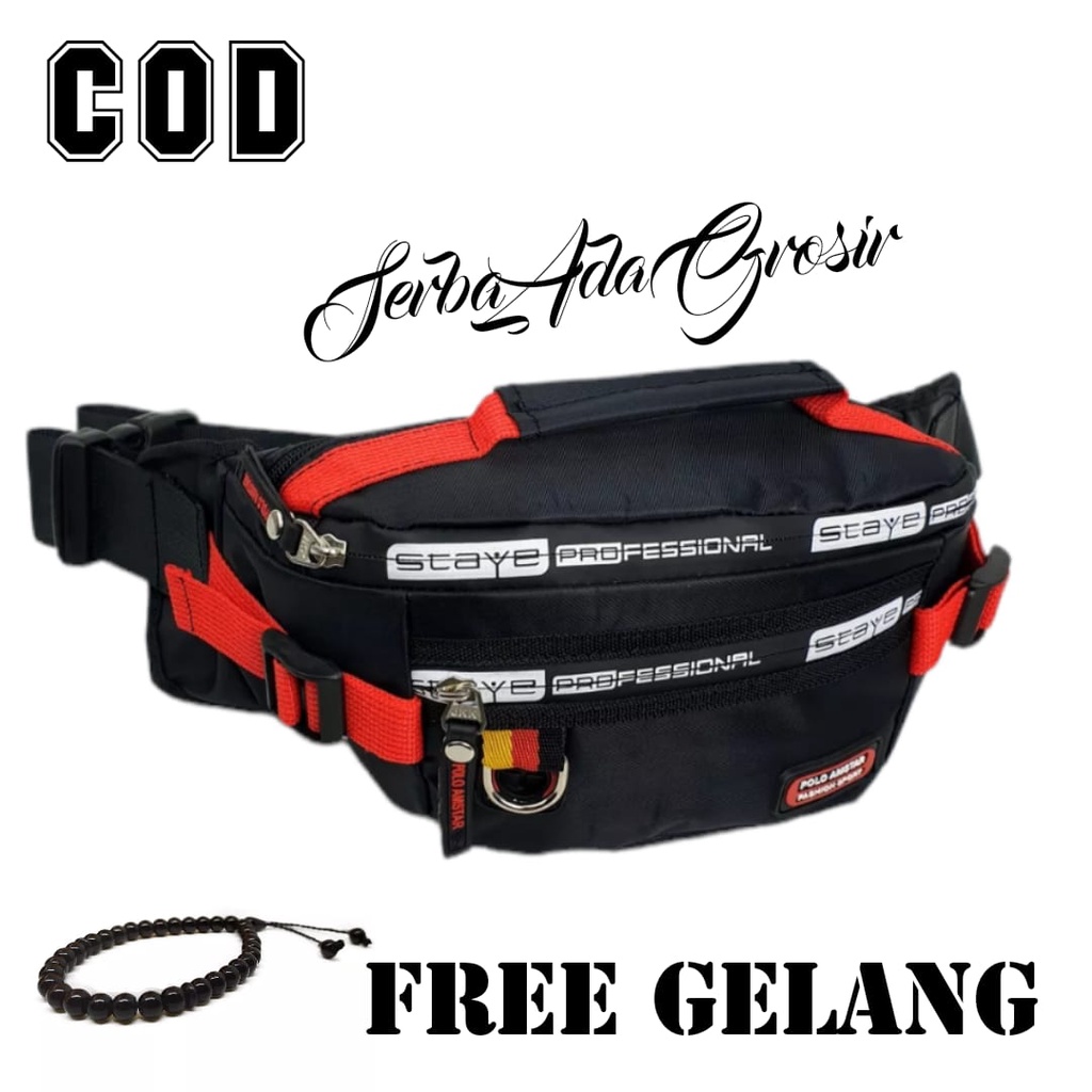 1 Tas Selempang Waistbag Pria Slingbag Bahu Bisa Untuk Tas Pinggang Kasual Free Gelang Keren-2