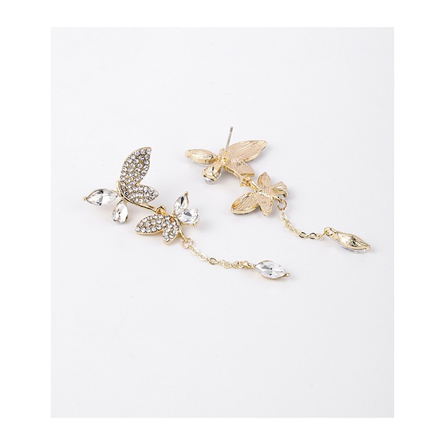 Lrc Anting Tusuk Fashion Golden Butterfly Rhinestone Tassel Alloy Earrings K08248