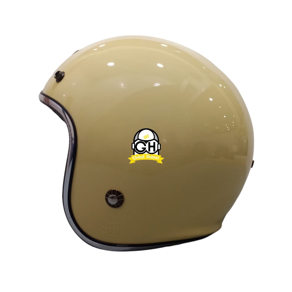 Helm Retro List Chrome Cream Helm Bogo Half Face SNI Free Kaca Flat