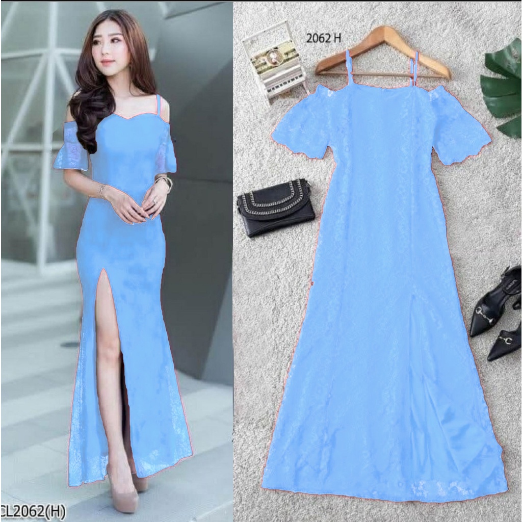 WSE390 - Longdress Brukat Dress Brukat Premium Elegant Dress Gaun Pesta Acara Sleting Belakang