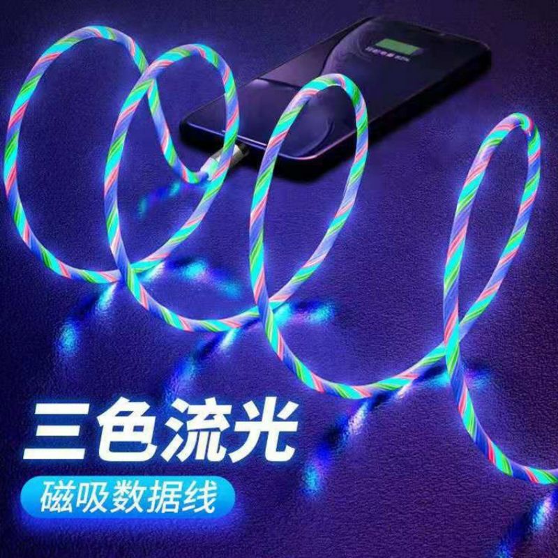 Kabel Data Magnet Led/ Charger Micro USB Magnetik Fast Charging IOS/ANDROID 3 in1 LEd