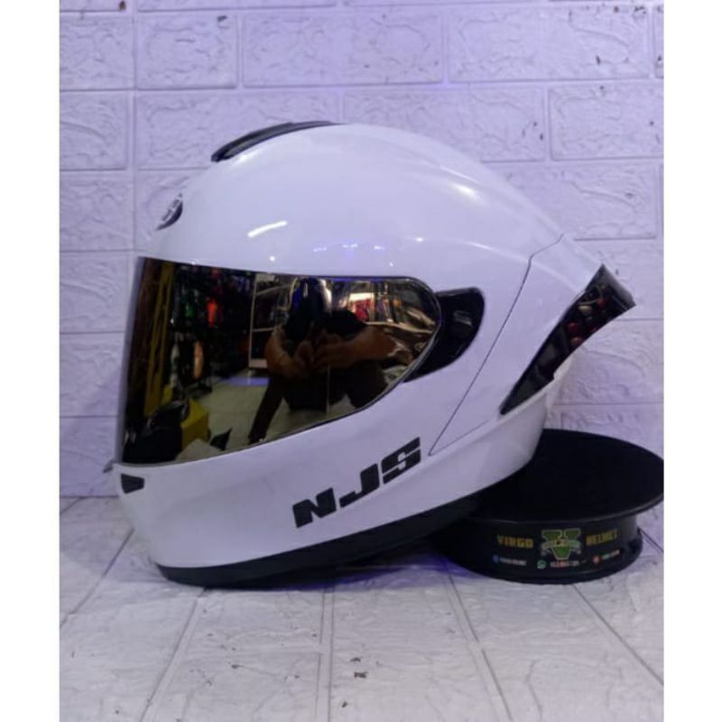 HELM NJS ZX-1 SOLID WHITE ORIGINAL PAKET GANTENG TERMURAH