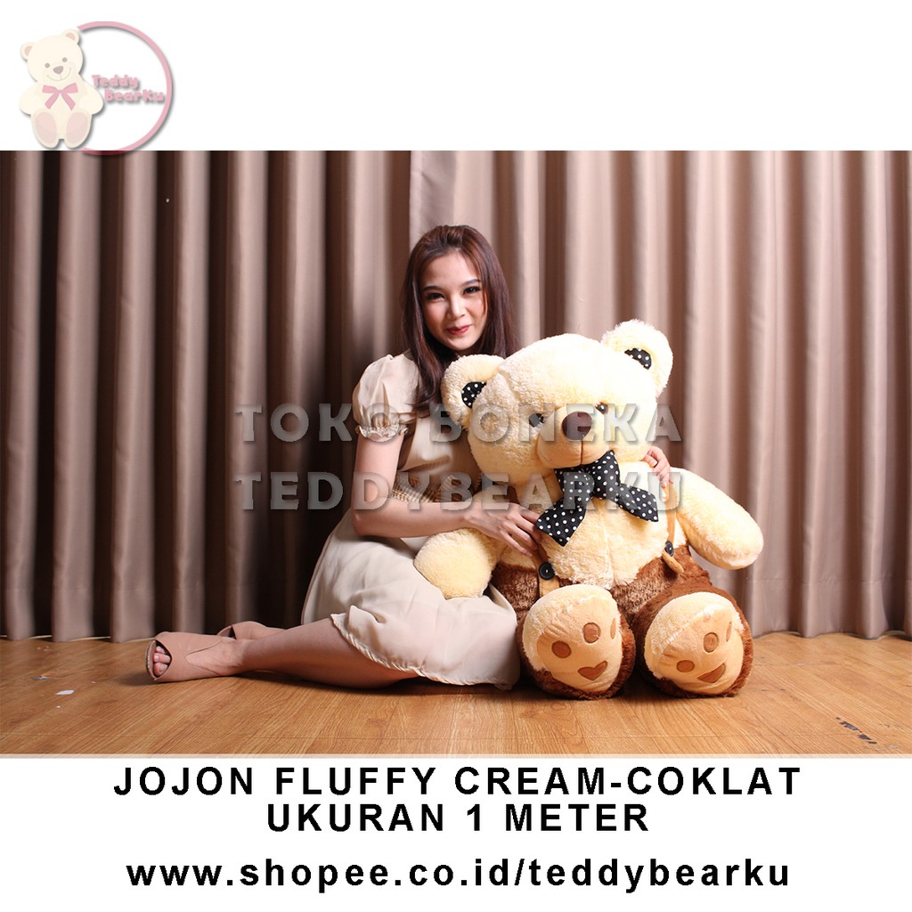 TEDDY BEAR JUMBO 1 METER FLUFFY JOJON PREMIUM CREAM - COKLAT