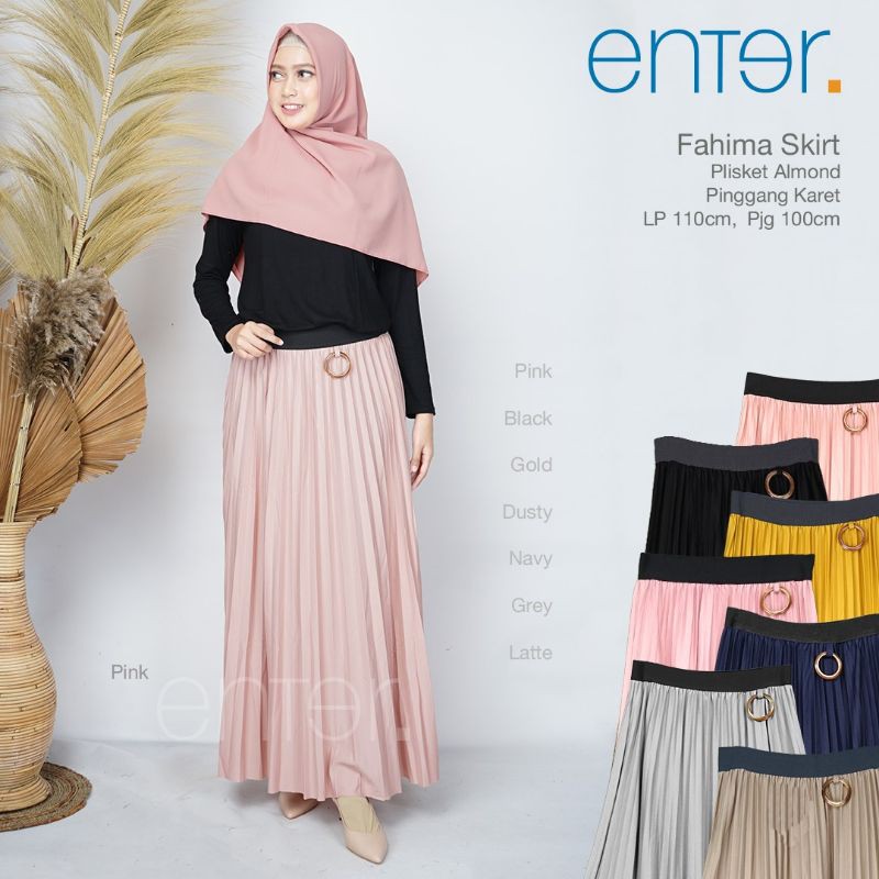 Rok Plisket Fahima Skirt Bahan Almond LP 110 cm Panjang 100 cm