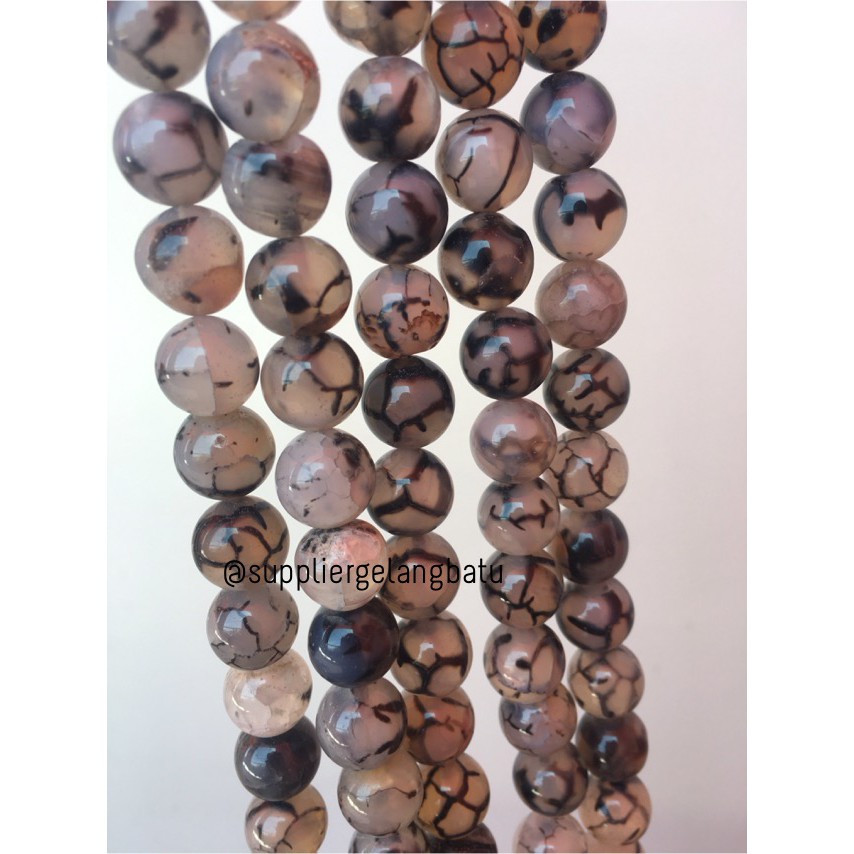 batu kalung gelang rhodolite dalmantion corak natural akik 12mm corak hitam putih black white fesyen