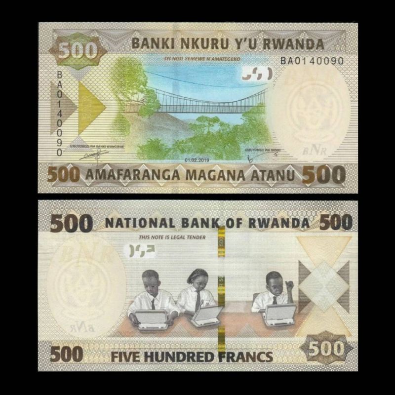 UANG RWANDA 500 FRANCS 2019 UNC GRESS AFRICA BANKNOTE