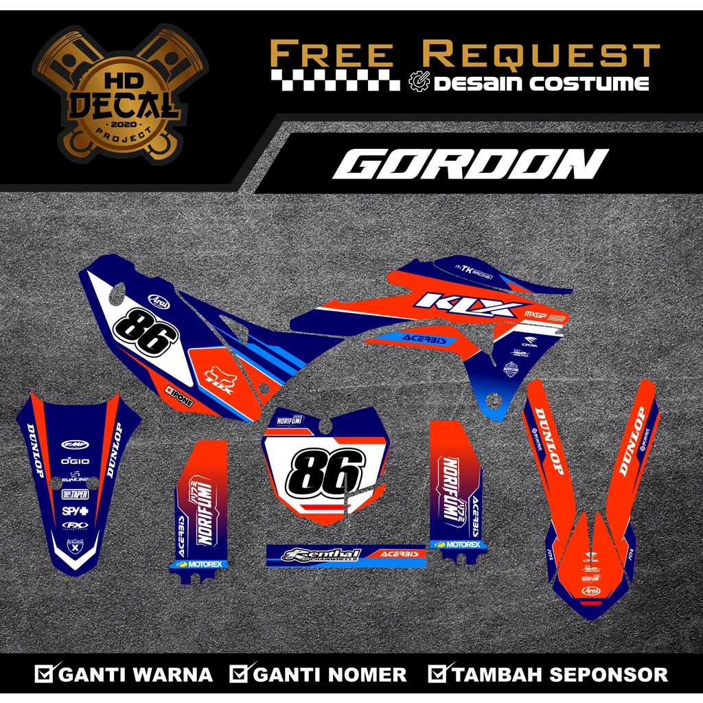 DECAL KLX GORDON BIRU OREN FULL BODY COSTUME DESAIN