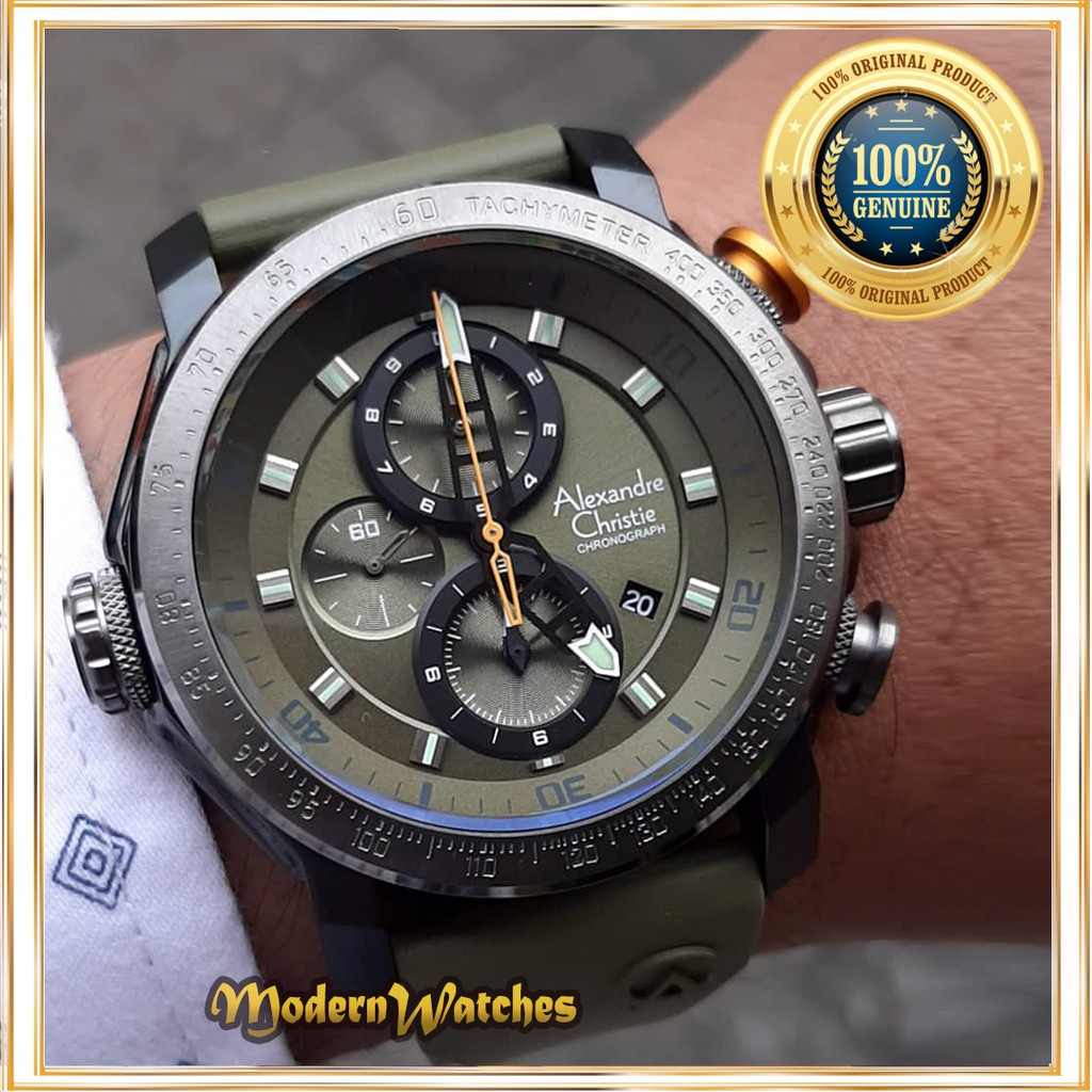 Jam Tangan Ori Pria Alexandre Christie Sporty AC 6565 Hijau Army Grey Abu Terbaru Terlaris Alexander