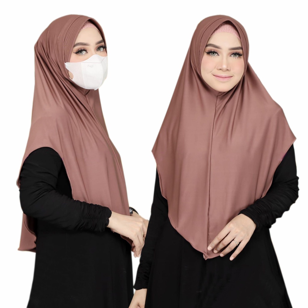 Jilbab Instan Melinda Jersey / Hijab Daily Masker Dan Headset model jilbab lubang telinga earphone (Bergo Melinda)-Terasi