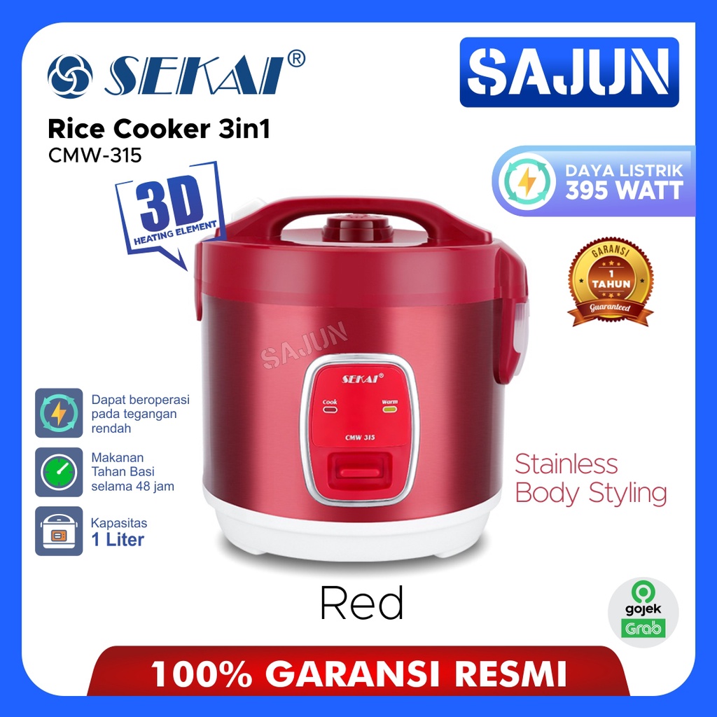 SEKAI Rice Cooker 3in1 CMW 315 Penanak Nasi CMW315 Stainless 1 Lt