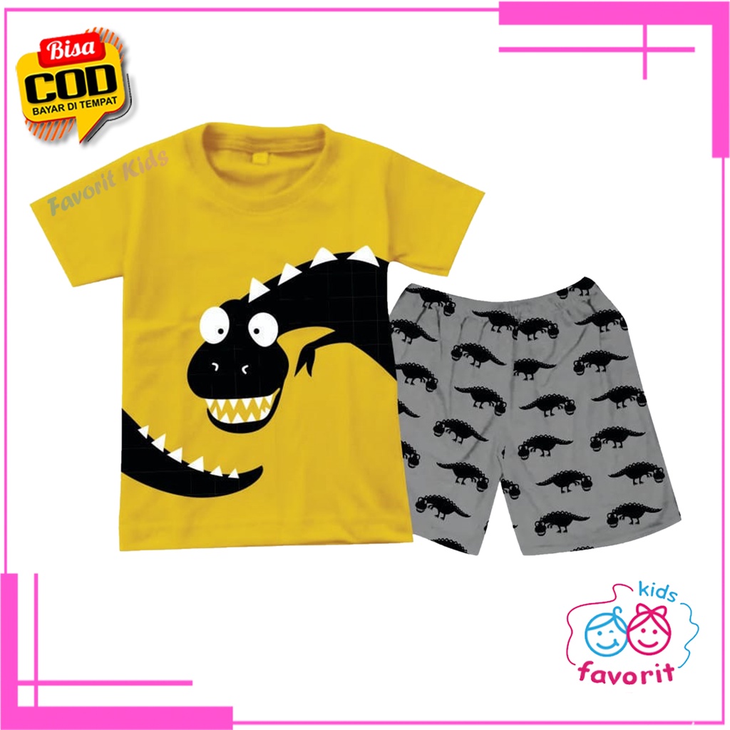 Favorit kids Baju tidur anak laki laki lengan pendek celana pendek gambar dino kartun