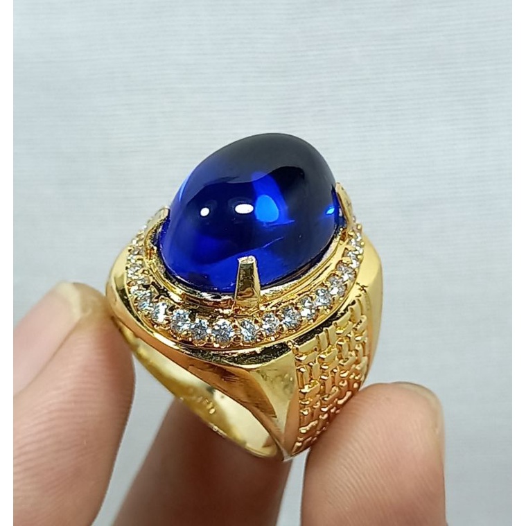CINCIN PERMATA ROYAL KING BLUE SAFIR CUTTING OVAL CABOCHON TOP QUALITY BLUE COLOR CHATAM