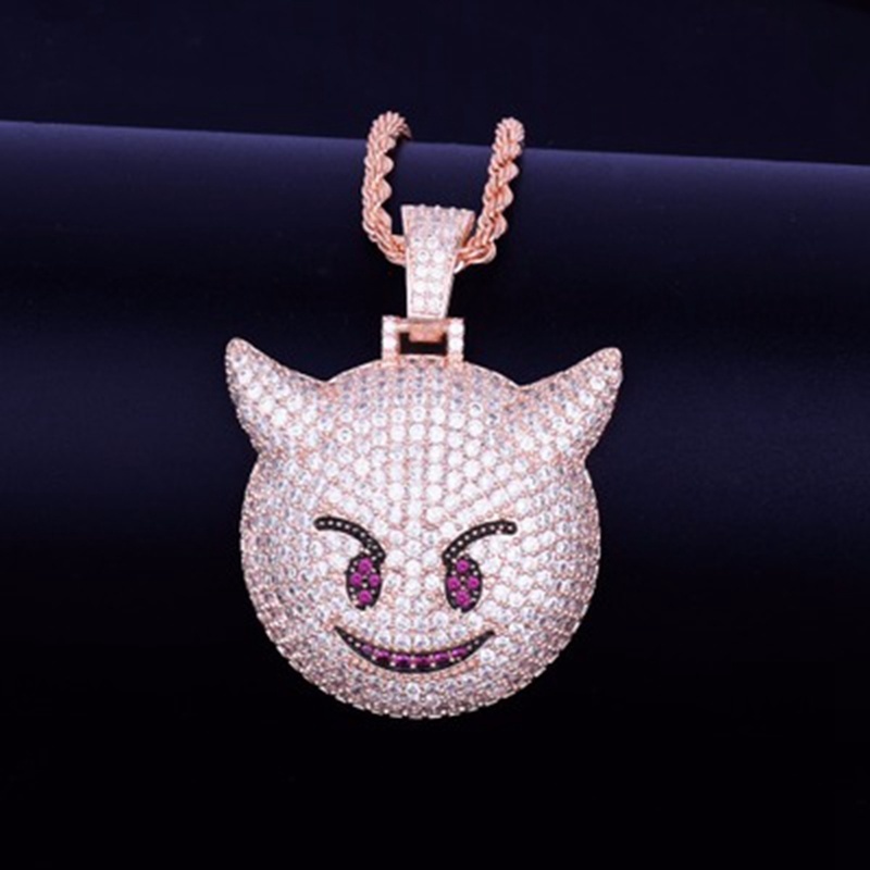 Kalung Liontin Devil Kecil 3 Warna Aaa Cubic Zirconia Gaya Hip Hop Untuk Pria