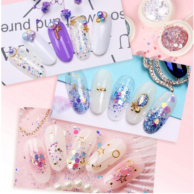 Stiker Kuku Glitter Hexagonal Flakes Ombre Nails Hiasan Hexagon Nail Art Sticker KU027