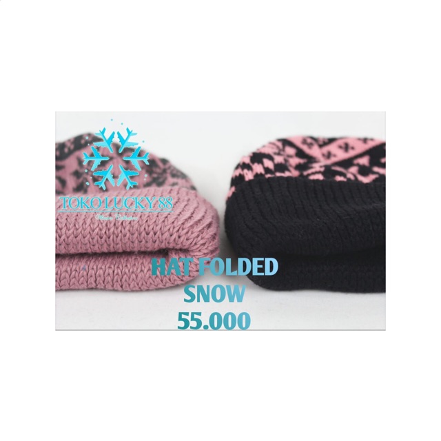 Topi Kupluk Rajut Wool Black Pink Hat Beanie Infinity Folded Snow