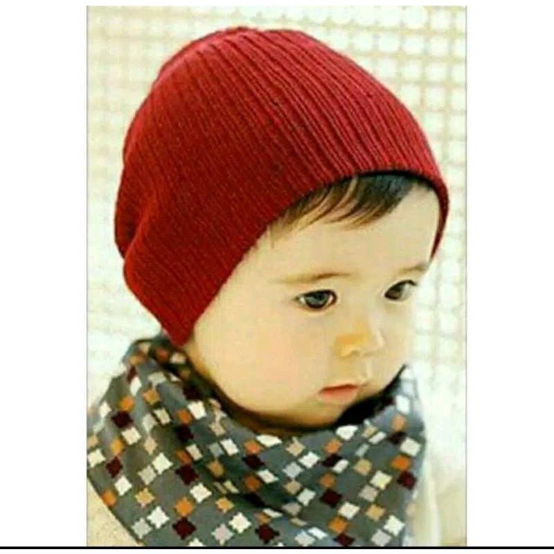 Kupluk Bayi Newborn / Topi Kupluk Rajut Polos Bayi Anak Baby Salur