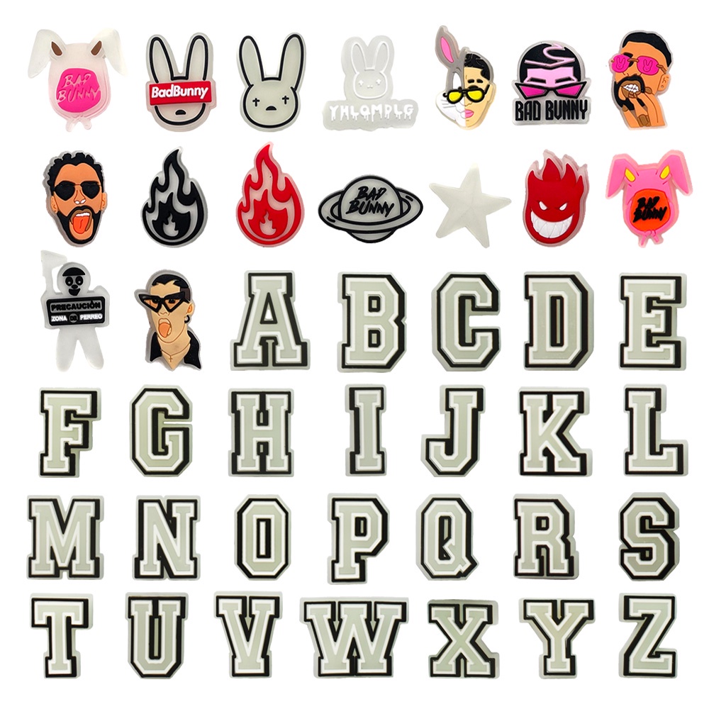 Crocs Pin 1pcs Jibbitz akan bersinar imut shoe charms Kartun bad bunny diy Dapat dilepas sandal decorate accessories Hadiah aksesoris sepatu anak-anak yang lucu