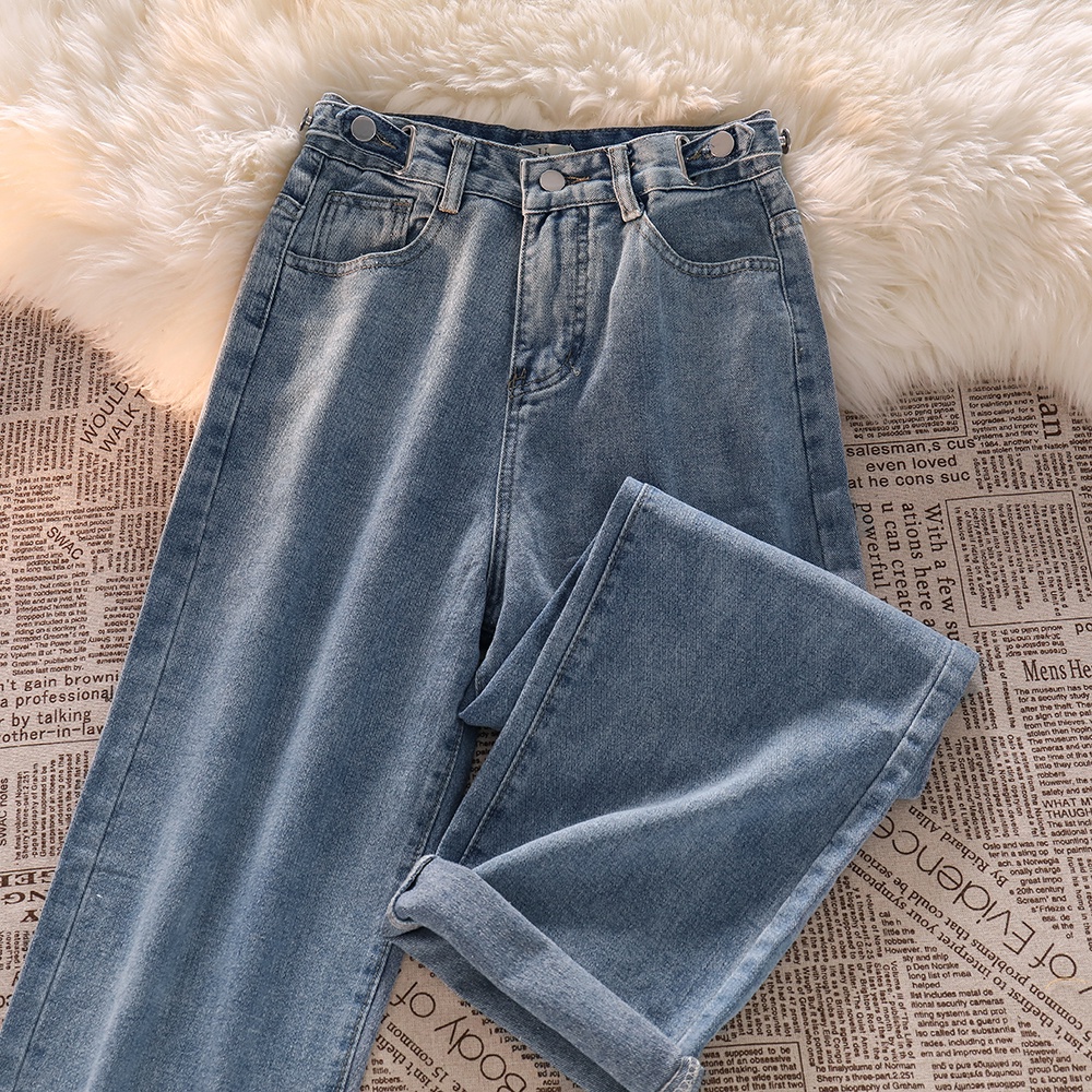 New high waist murah  kekinian biru muda/biru celana jeans panjang wanita