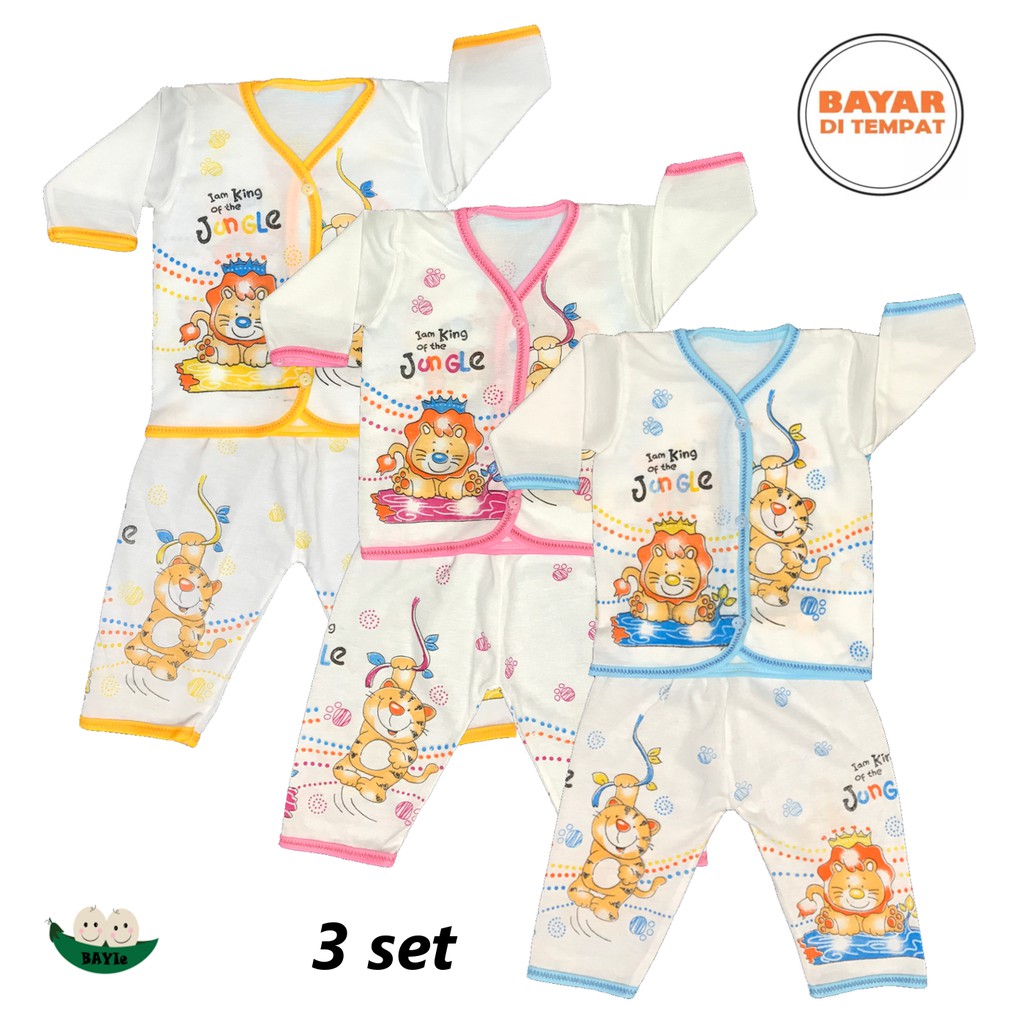 BAYIe - 3 SET Setelan Baju Bayi Lengan Panjang+Celana Panjang MELODY new born umur 0-3 bulan