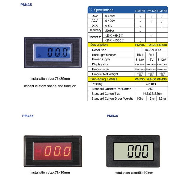 Voltmeter Digital Panel Watt Meter PM436 Voltage Arus Ammeter LED