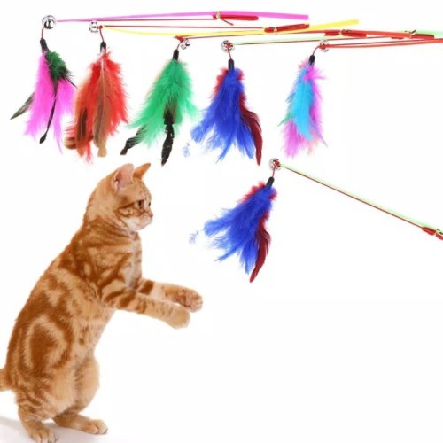 Pet Cat Teaser Feathers Bell / Tongkat Interaktif Murah - Mainan Kucing