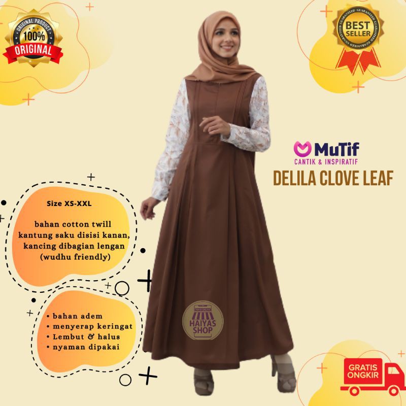 DRESS MUSLIM MUTIF DELILA CLOVE LEAF BROWN GAMIS KATUN GAMIS DEWASA TERBARU 2021