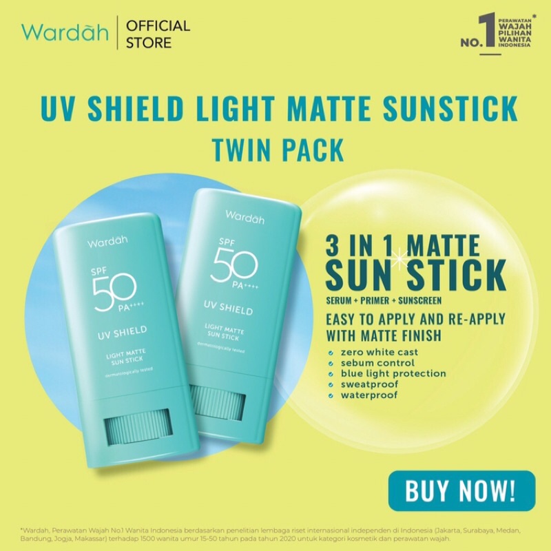 WARDAH UV SHIELD SPF 50 PA++++|Light matte sun stick ( hijau)