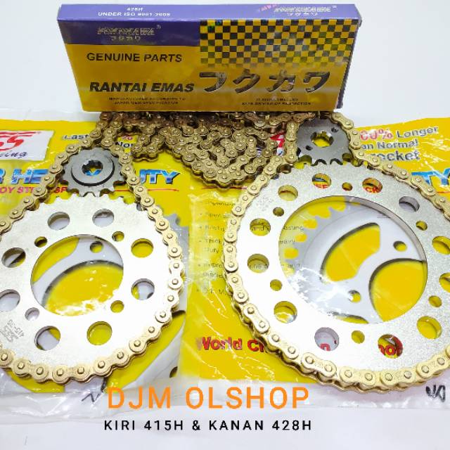 Gear Set Paket SSS Hemat Rantai Gold Emas Kawasaki Ninja R - RR Tipe 428 415