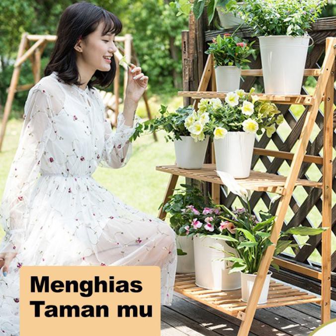 Rak Tanaman Bunga 3 Susun Rak Kaktus Sekulen Kayu Mudah Bongkar Pasang Dagostoree