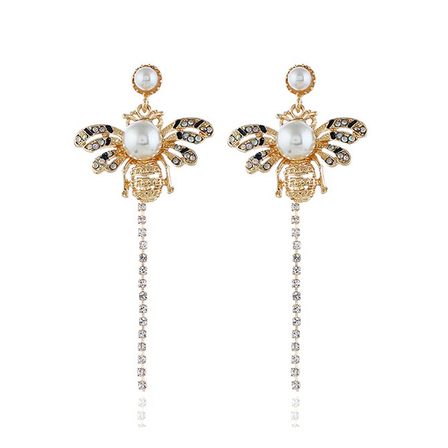 LRC Anting Tusuk Fashion Gold Studded Fringed Bee Stud Earrings F49291