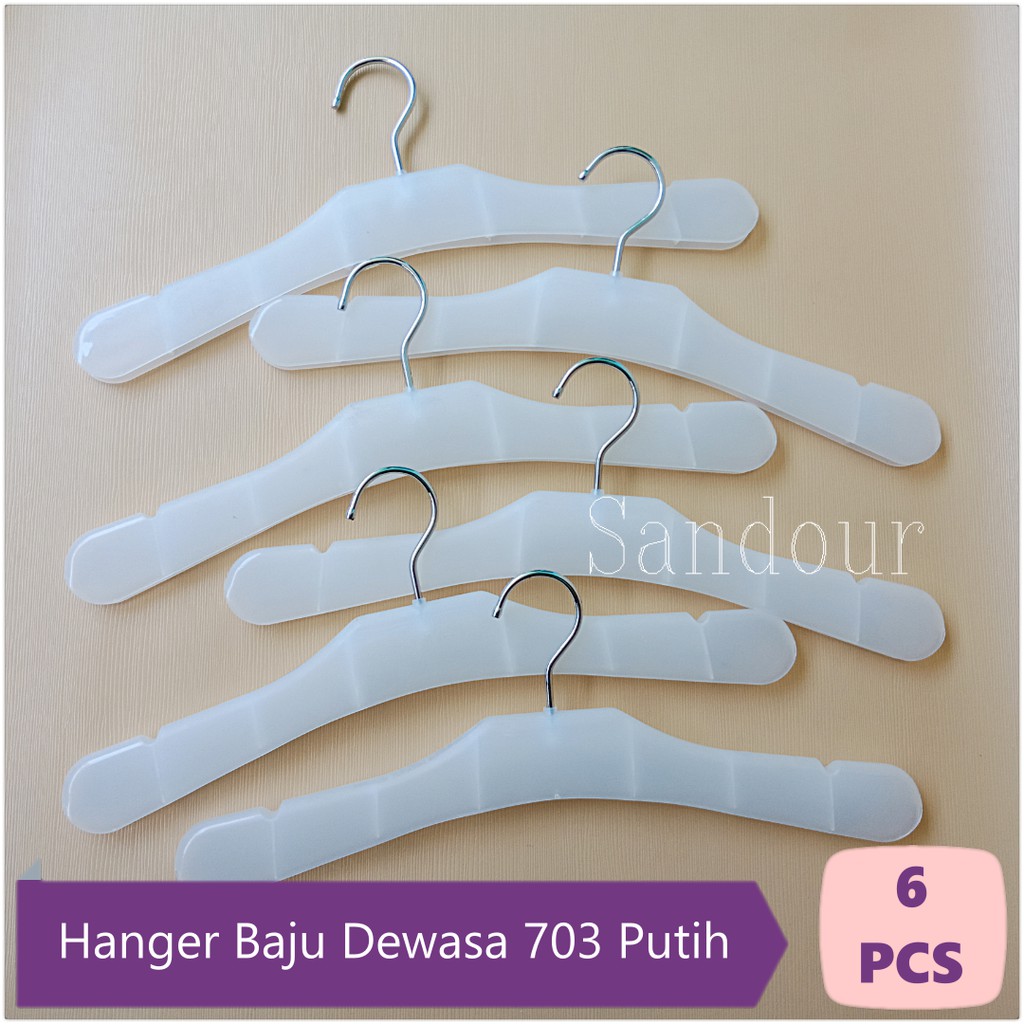 6 Pcs Hanger Gantungan Baju Dewasa 703 Warna Putih Plastik Tebal