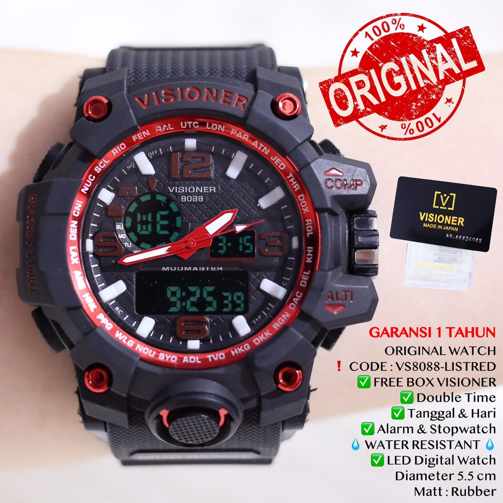 Jam tangan pria VISIONER Sporty Digital LED Original Garansi Tahan air VS8088