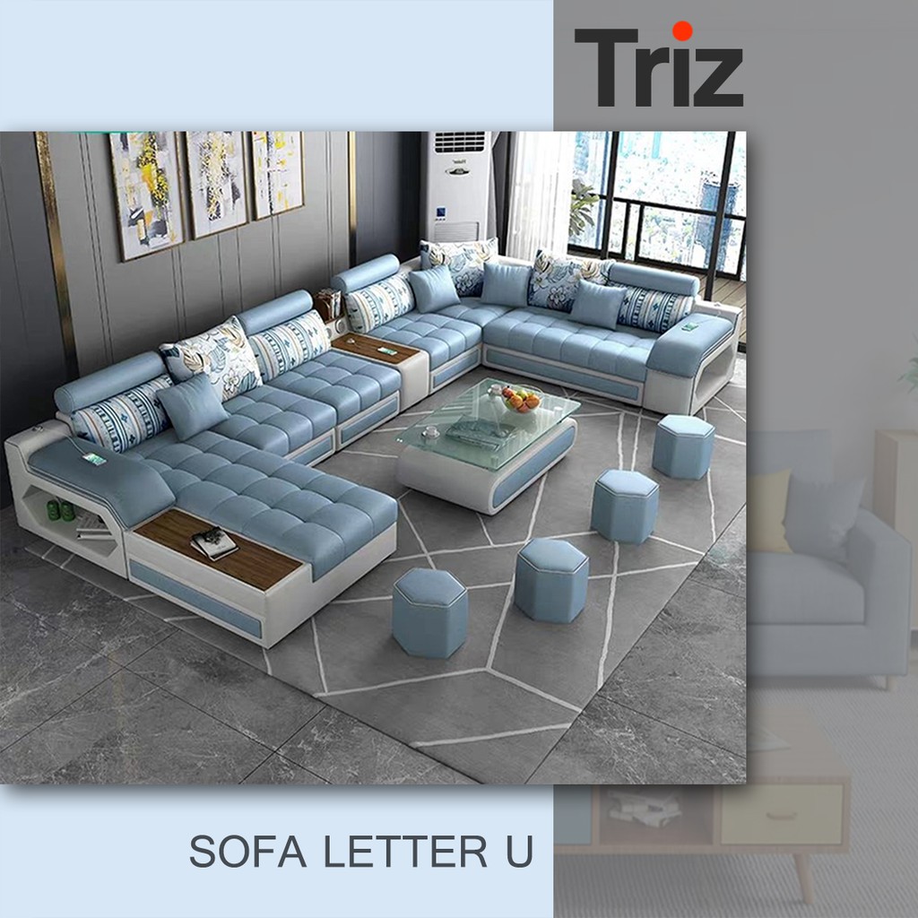sofa letter u 8 seater furniture minimalis bahan kulit oscar bonus meja minimalis  triz furniture 