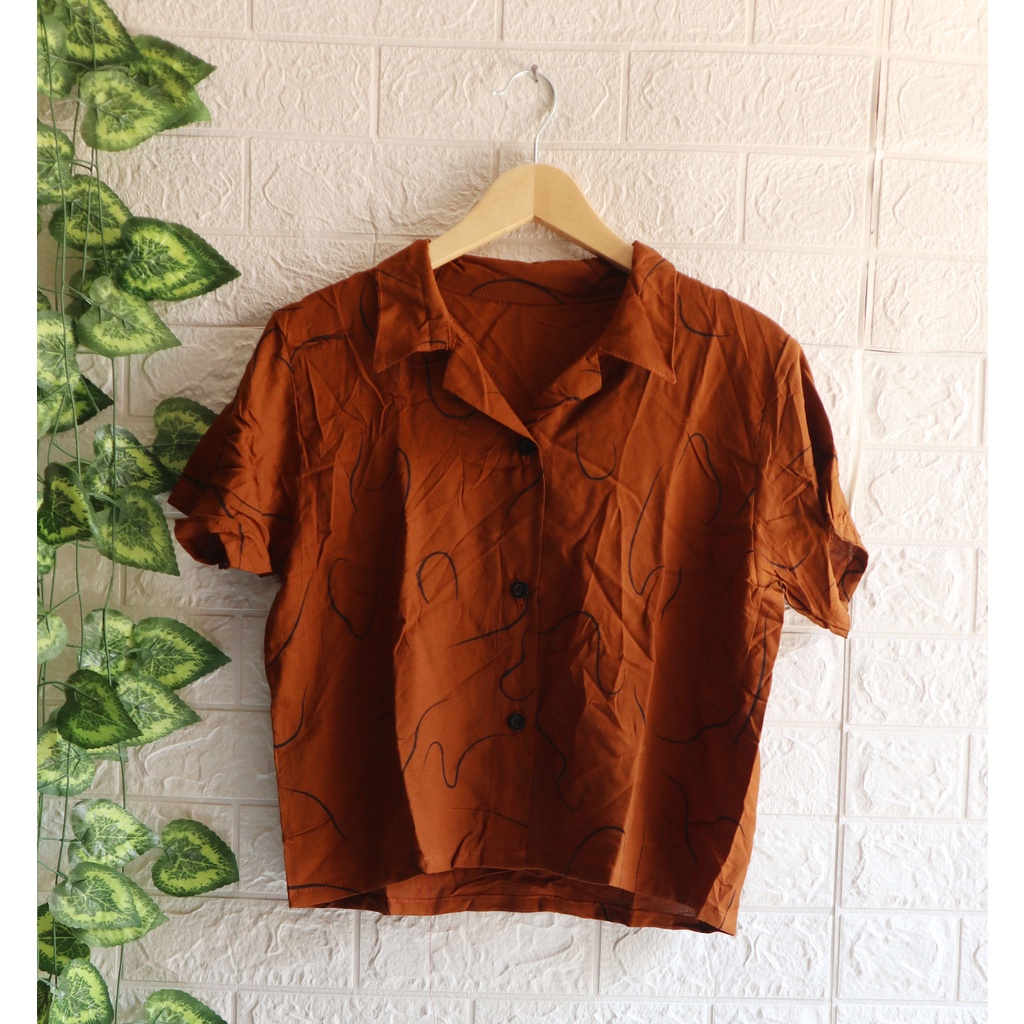 Baju Kemeja Wanita Two Tone Animal Kekinian / Kemeja dua warna / Top Wanita / Atasan Wanita-Cacing Coklat 02