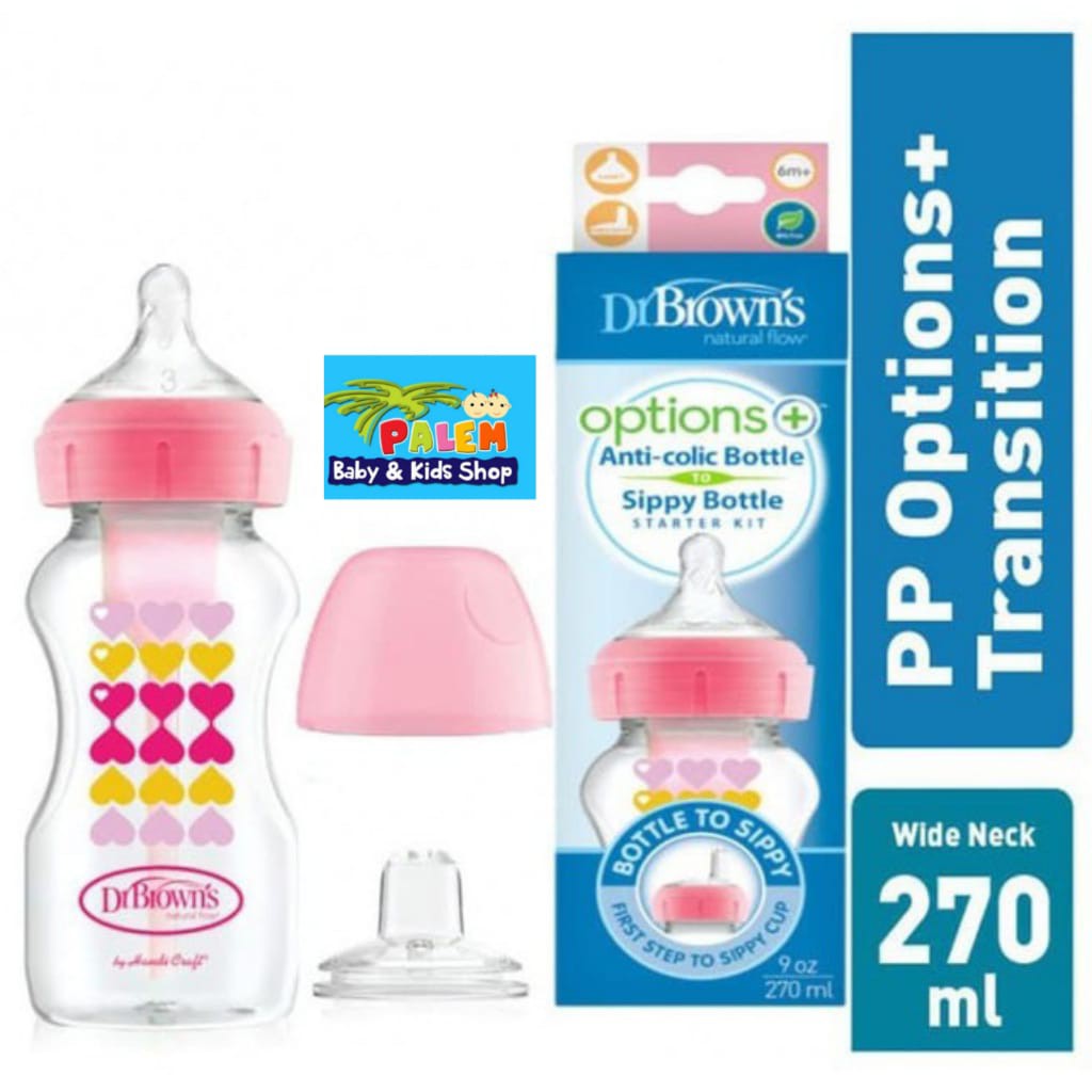 Dr.brown's options anti colic bottle wide neck to sippy/Botol starter kit 9 oz/270ml