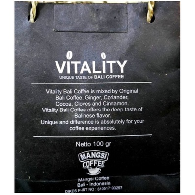 VITALITY KOPI BALI/ VITALITY BALI COFFEE BY MANGSI COFFEE ASLI KHAS BALI 100GR