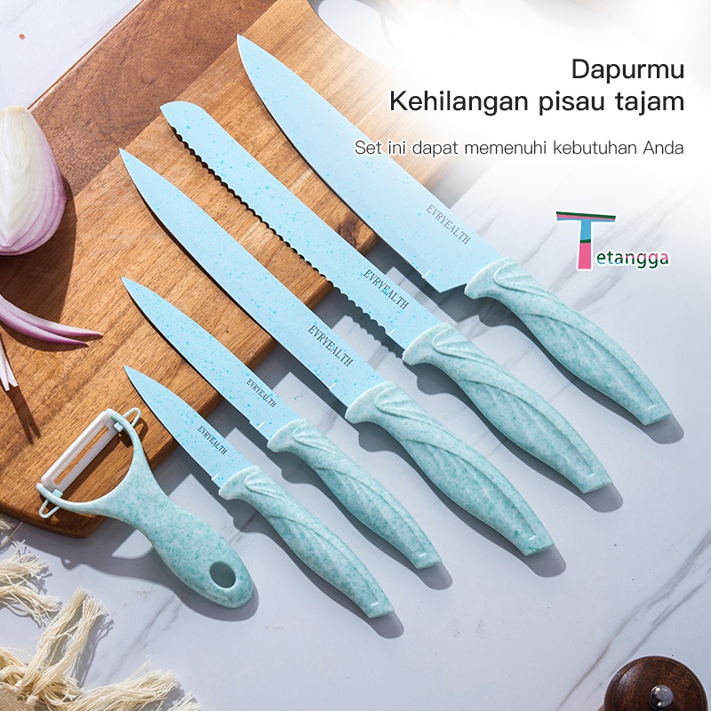 Set Pisau Daging Premium  6 in 1 Set Knife Hadiah Pisau Set Baja Karbon Pisau Logam Keramik Ceramic Peeler